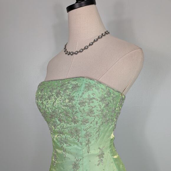 Vintage Cache Prom Dress Maxi Ball Gown XS Green Fairy Princess Y2K Corset Bead - Picture 2 of 15